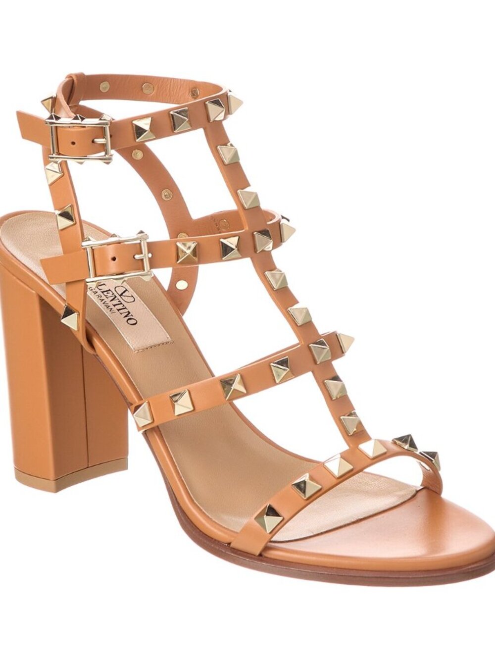 Valentino Rockstud Studded 90 Caged T Strap Block Heel Leather Sandals